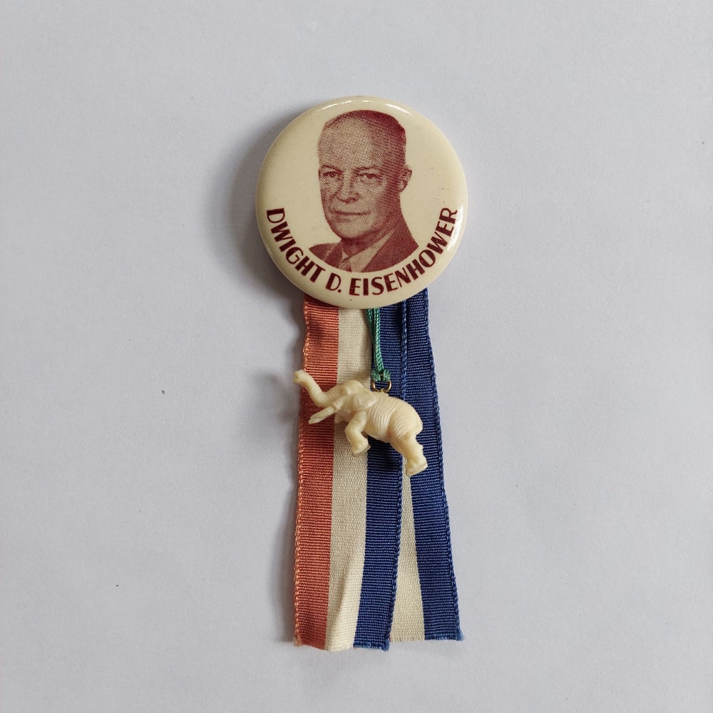 Vintage Pinback Button Ribbon Elephant I Like Ike 50s Dwight D Eisenhower - Picture 3 of 11